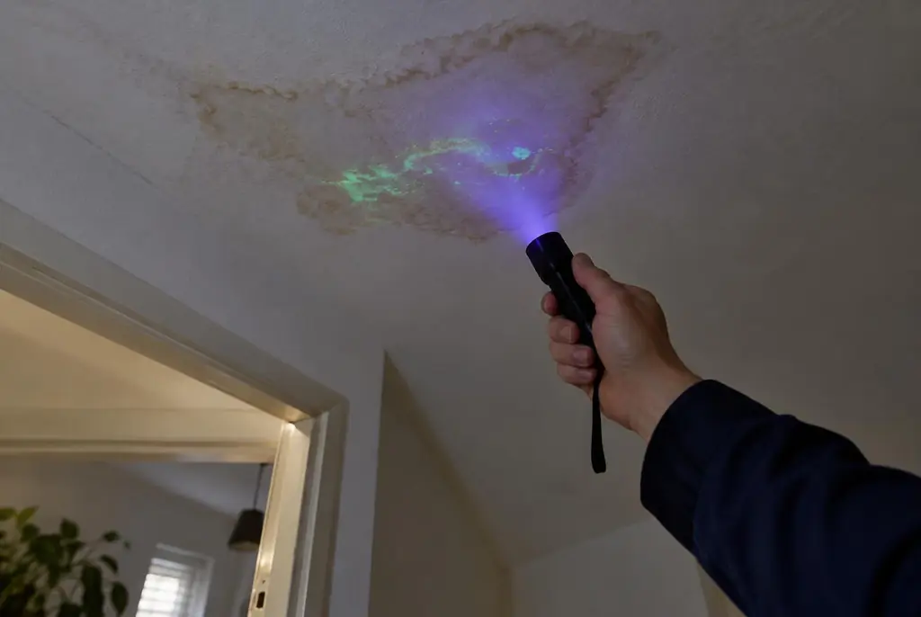Lekdetectie Hendrik-Ido-Ambacht – kleurstof controleren op het plafond met uv-licht